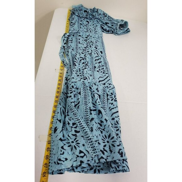 Lola Australia Womens Ruffled Midi Dress Size XS Blue Tropical Beach Peasant - Picture 7 of 12